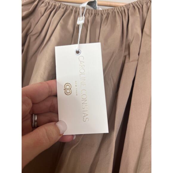 NWT Caroline Constas Andros Voluminous Off-Shoulder Elastic Hem Blouse Taupe - Picture 5 of 8